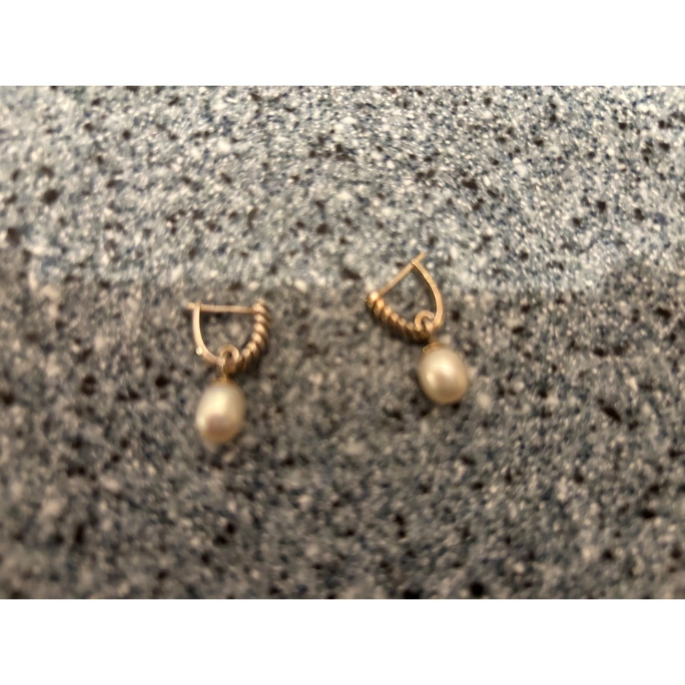 14K Gold Sterling Silver Freshwater Pearl Drop Huggie Hoop Earrings Thailand
